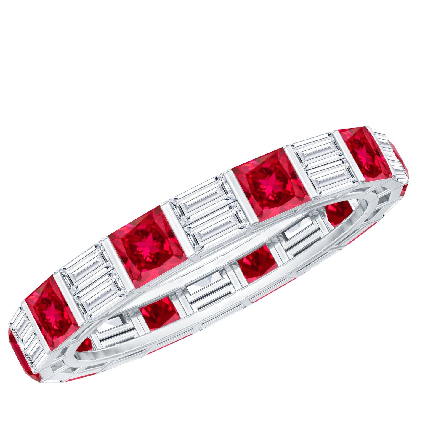 Princess Cut Lab Created Ruby And Moissanite Full Eternity Ring
