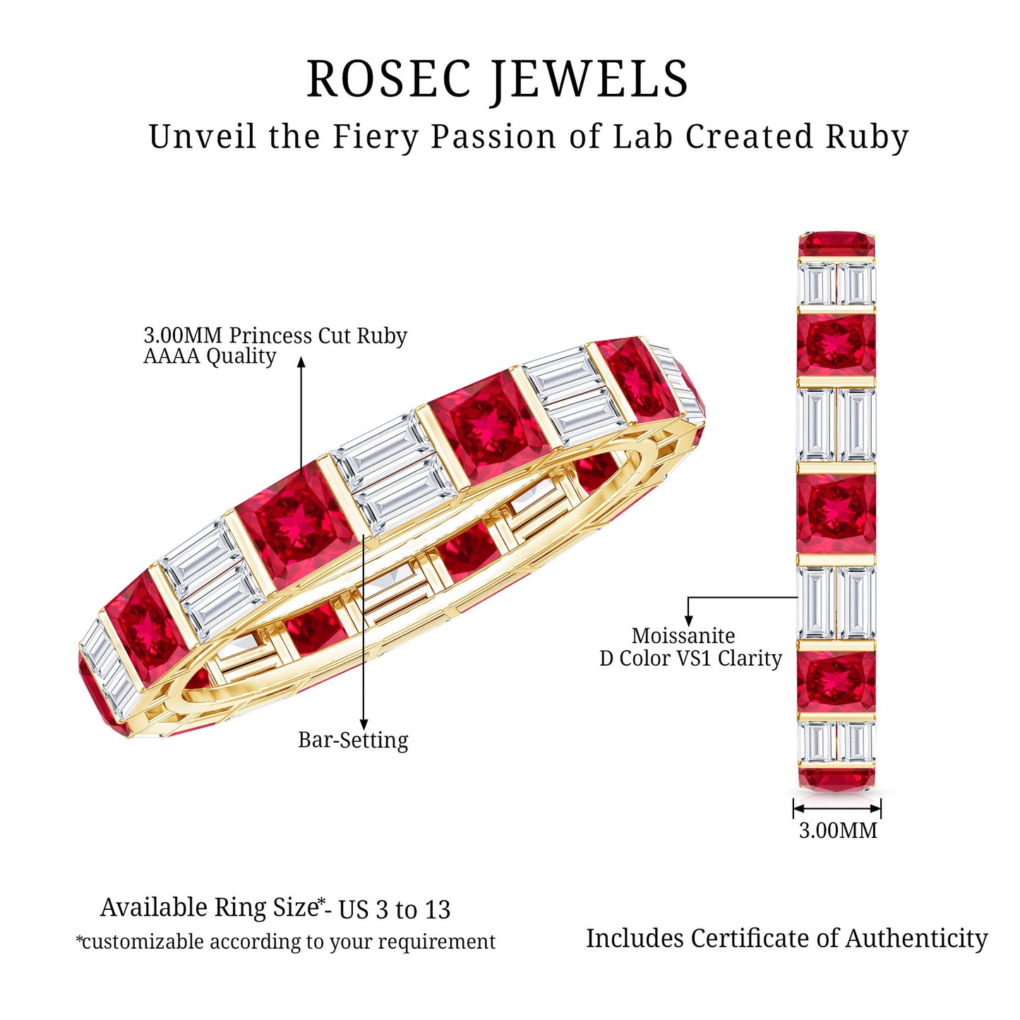 Princess Cut Lab Created Ruby And Moissanite Full Eternity Ring
