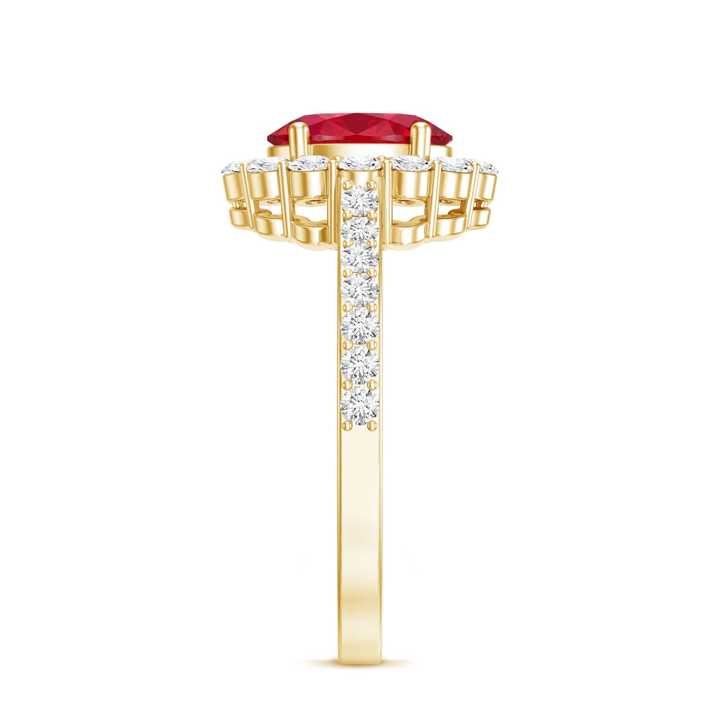 1.5 Carat Oval Cut Created Ruby Engagement Ring with Moissanite Halo