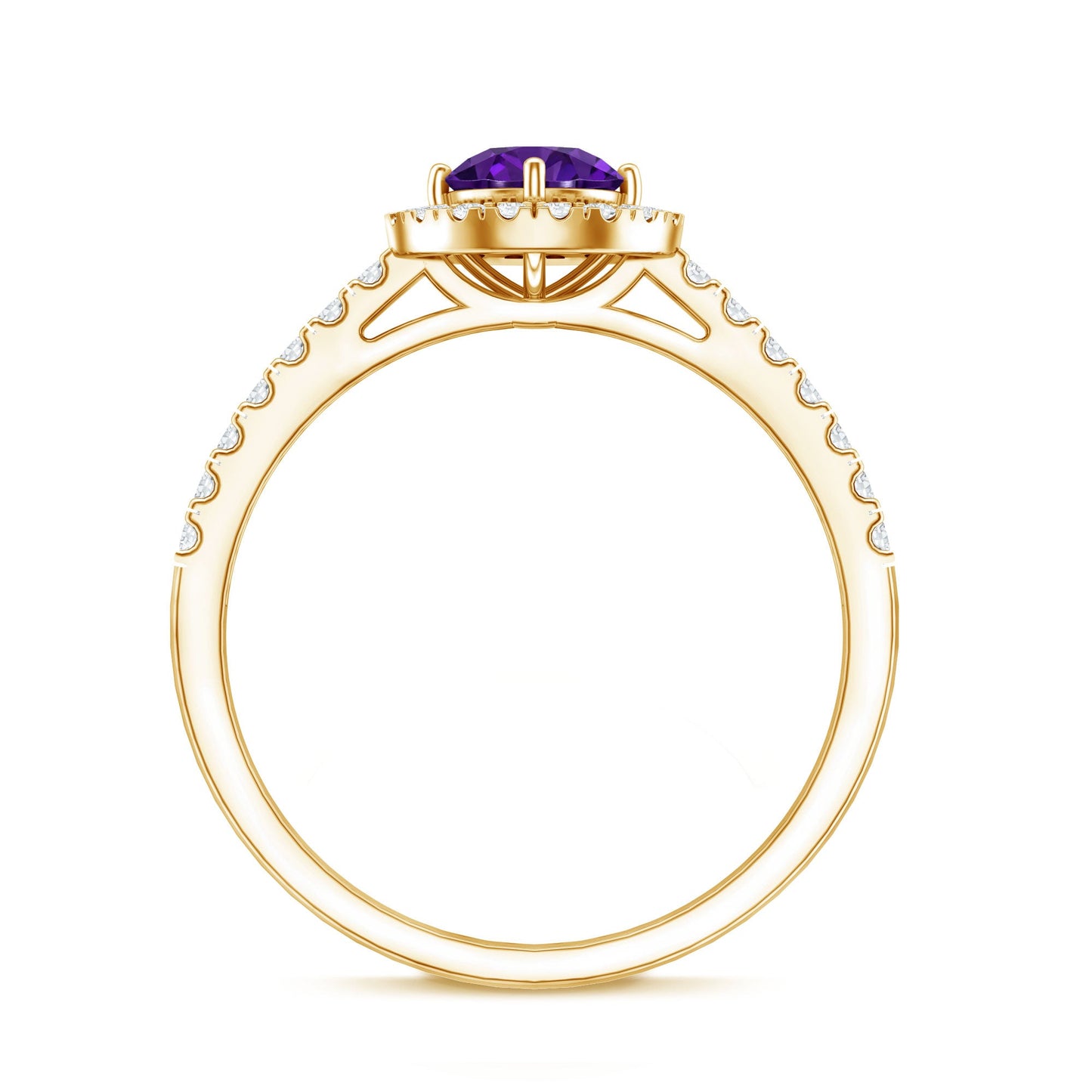 Real Amethyst Promise Ring with Diamond Halo