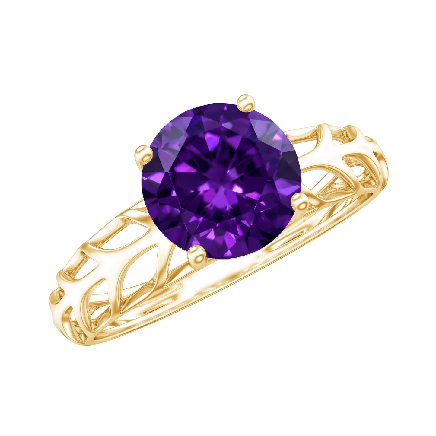 1.2 Carat Round Amethyst Solitaire Engagement Ring with Filigree Details