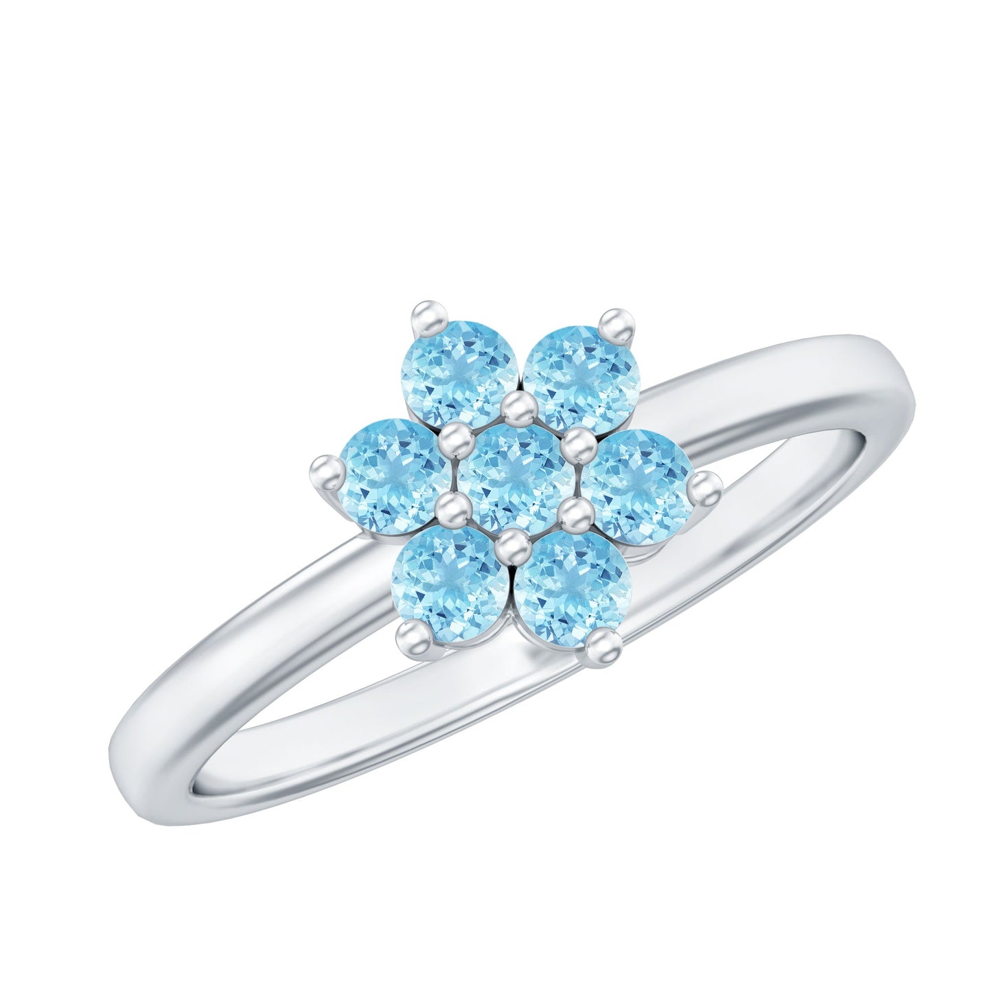 Real Aquamarine Flower Cluster Ring for Women