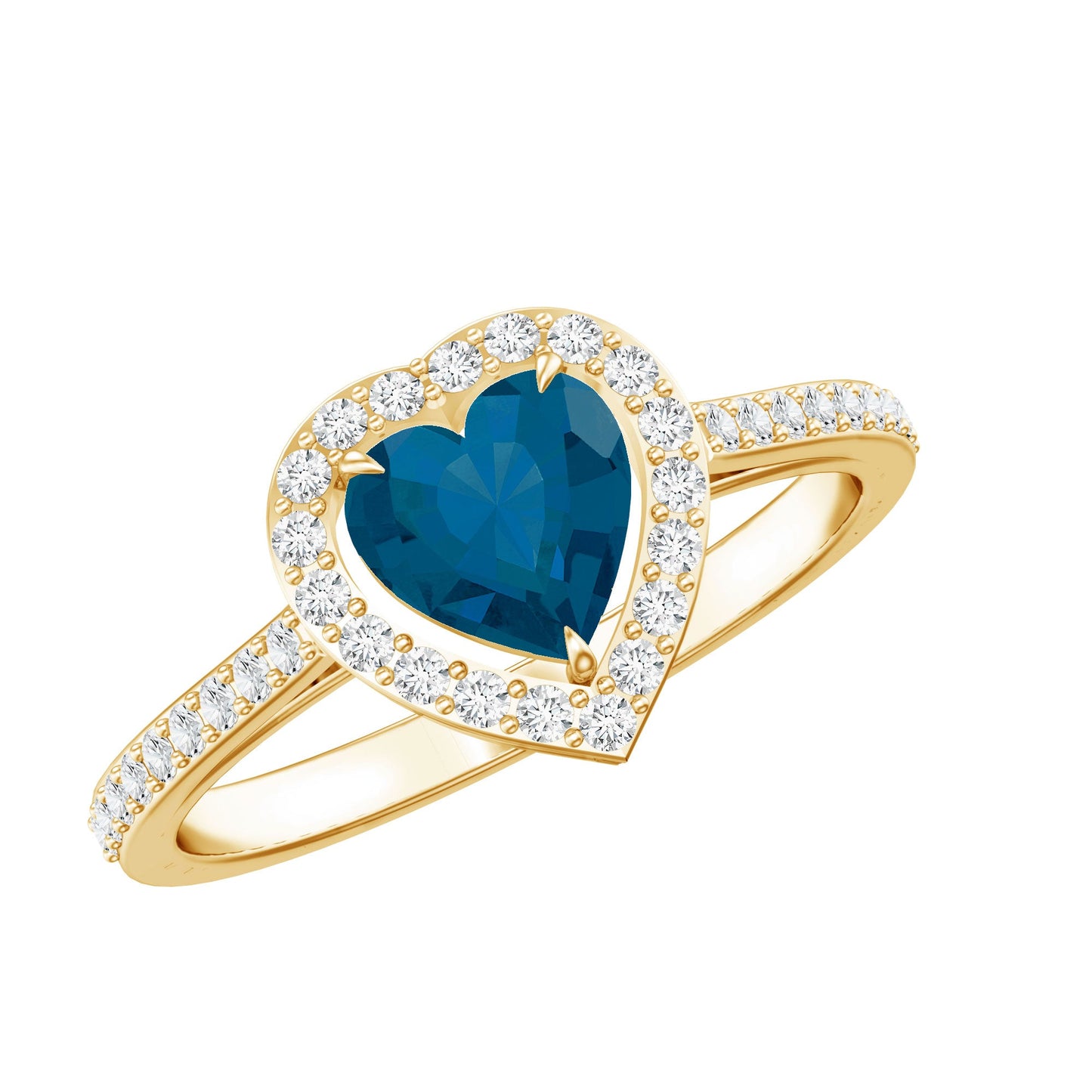 Heart Shaped London Blue Topaz Engagement Ring with Diamond Halo
