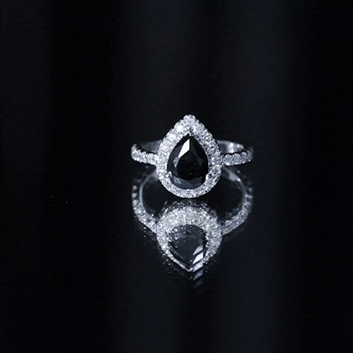 Certified 0.85 Carat Lab Grown Black Diamond Teardrop Engagement Ring with White Diamond