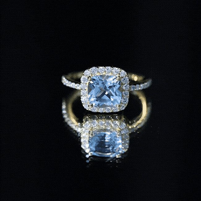 2 Carat Cushion Cut Sky Blue Topaz and Diamond Engagement Ring