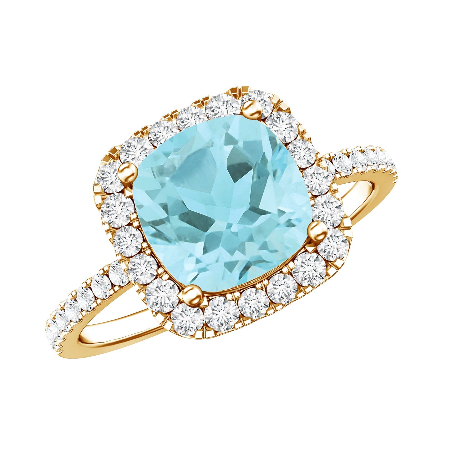 2 Carat Cushion Cut Sky Blue Topaz and Diamond Engagement Ring