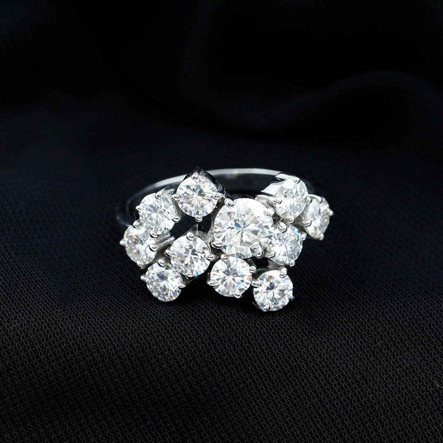 Certified Round Moissanite Cluster Engagement Ring for Women