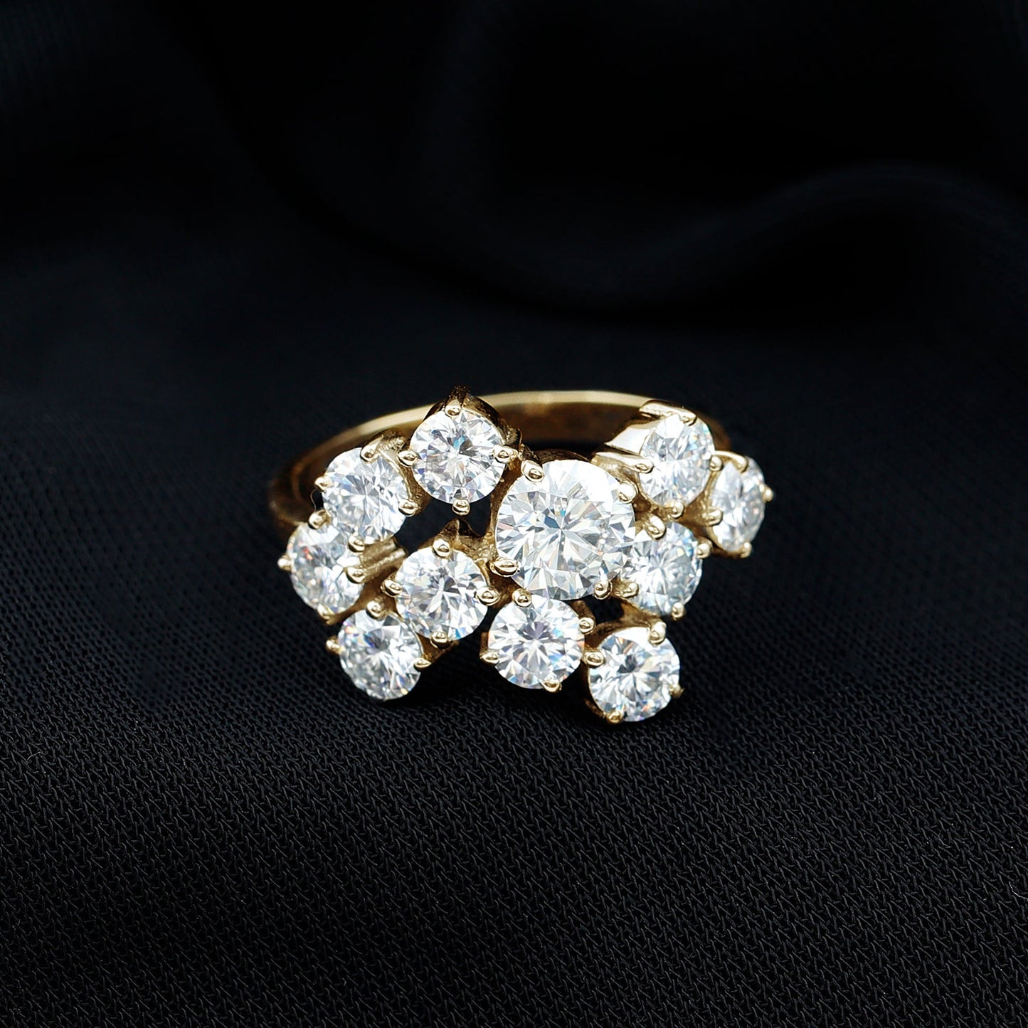 Certified Moissanite Cluster Statement Ring in Silver