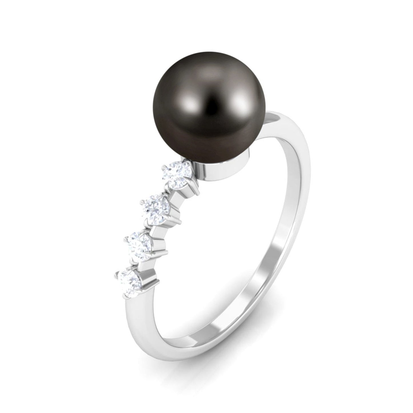 Designer Tahitian Pearl Solitaire Engagement Ring with Diamond