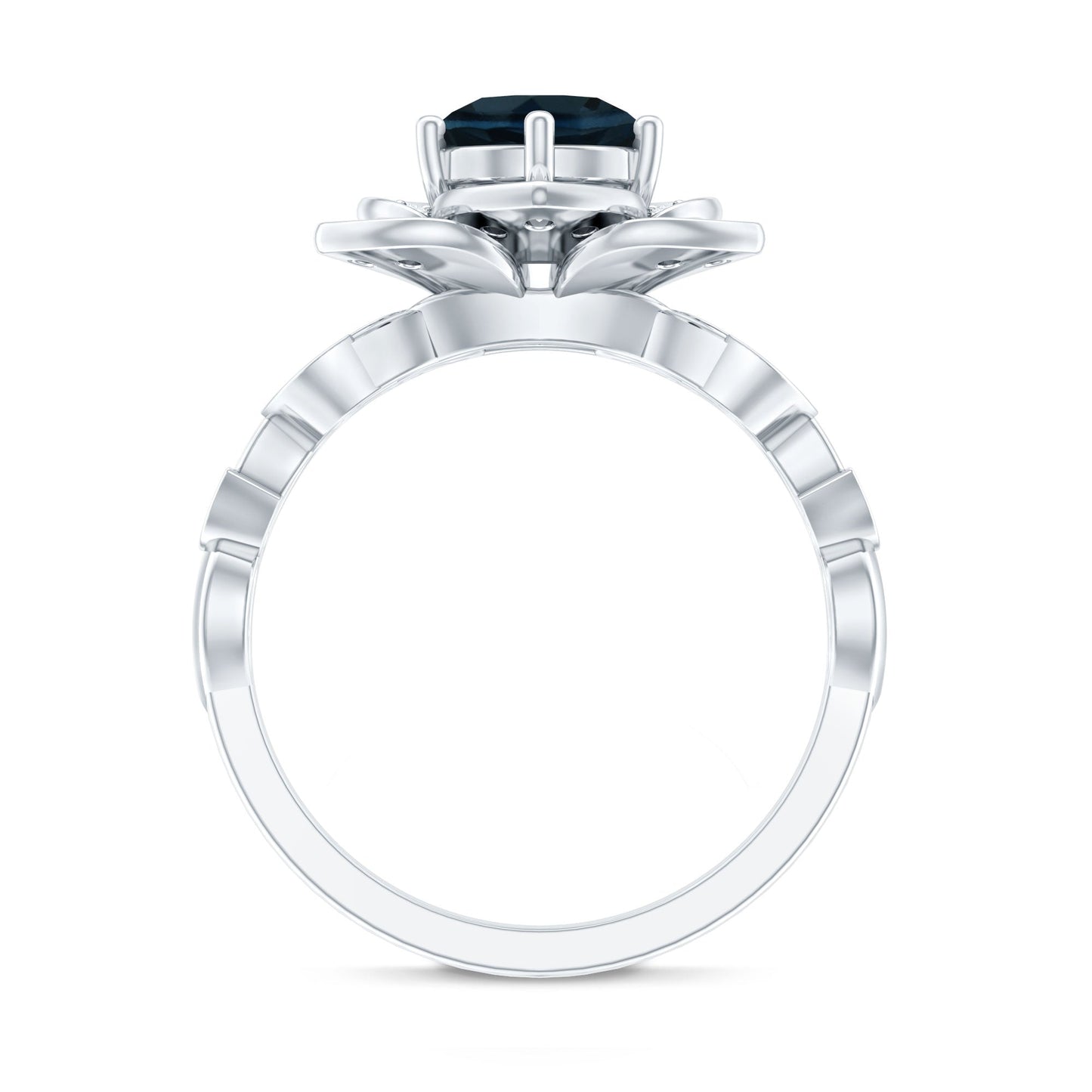 London Blue Topaz and Diamond Cocktail Flower Engagement Ring