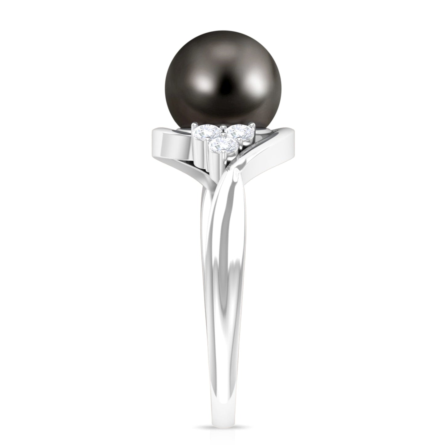 Bypass Tahitian Pearl Engagement Ring with Diamond Trio
