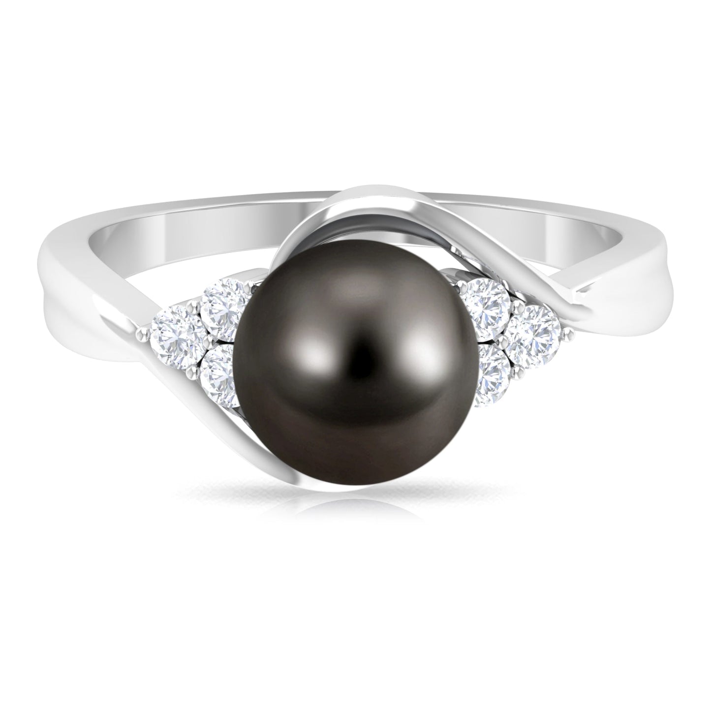 Bypass Tahitian Pearl Engagement Ring with Diamond Trio