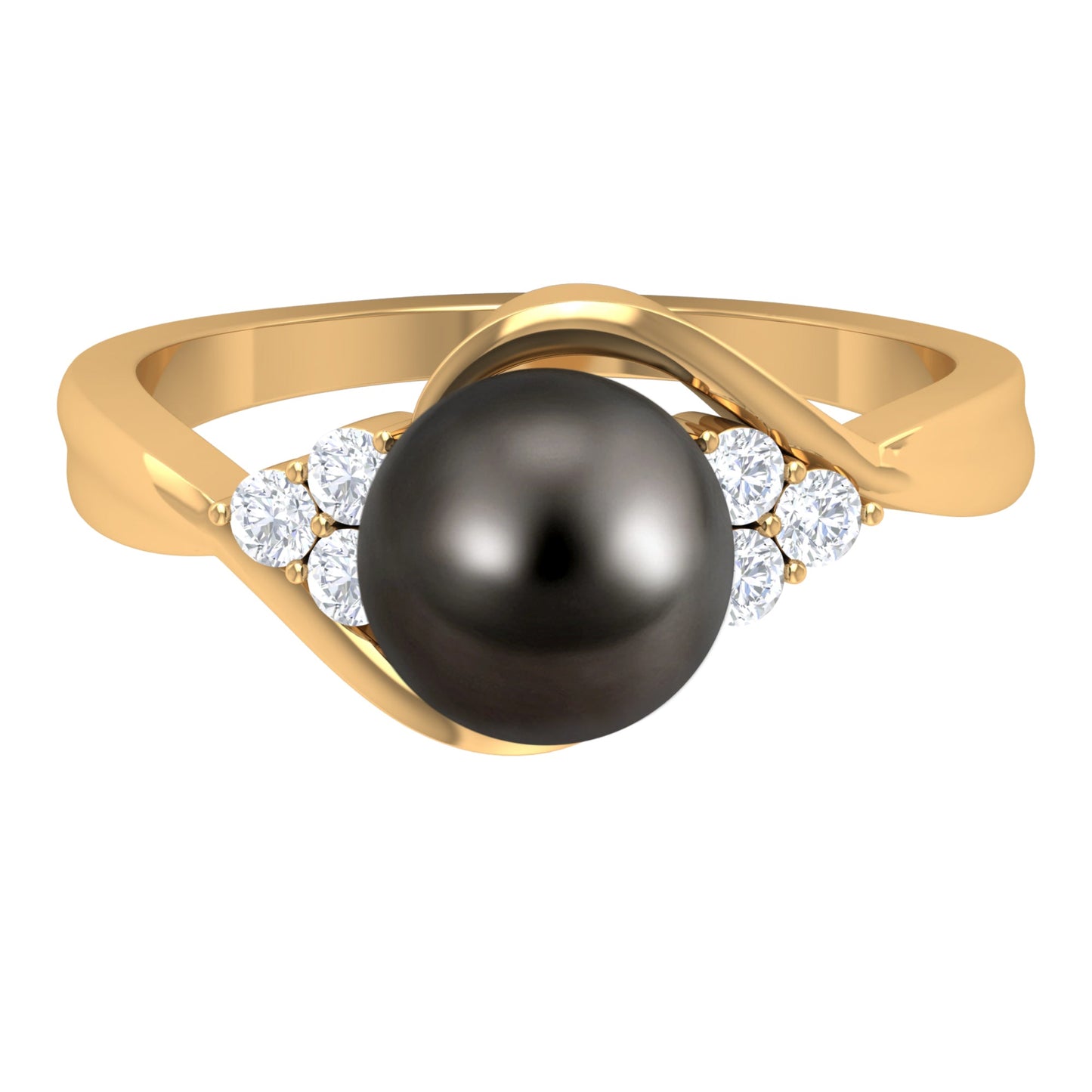 Bypass Tahitian Pearl Engagement Ring with Diamond Trio