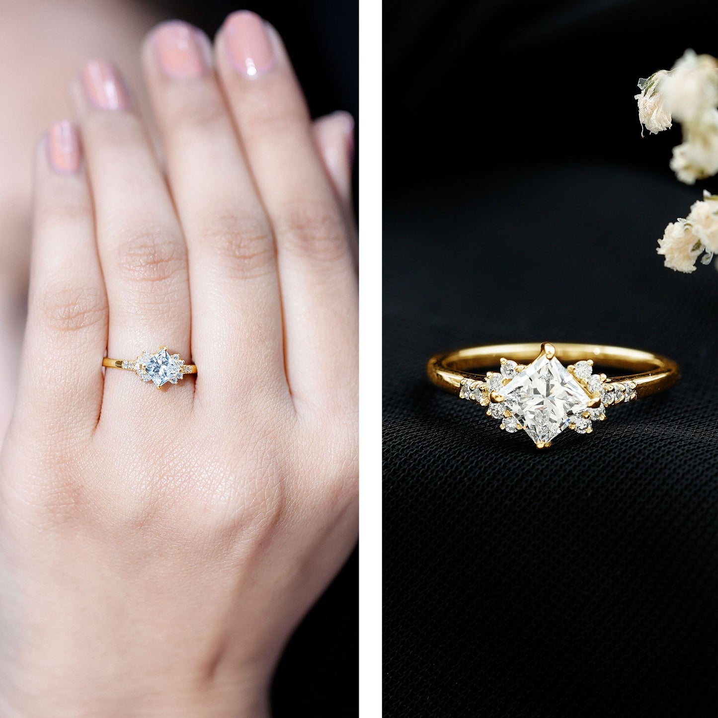 Certified Moissanite Princess Cut Engagement Ring in Prong Setting