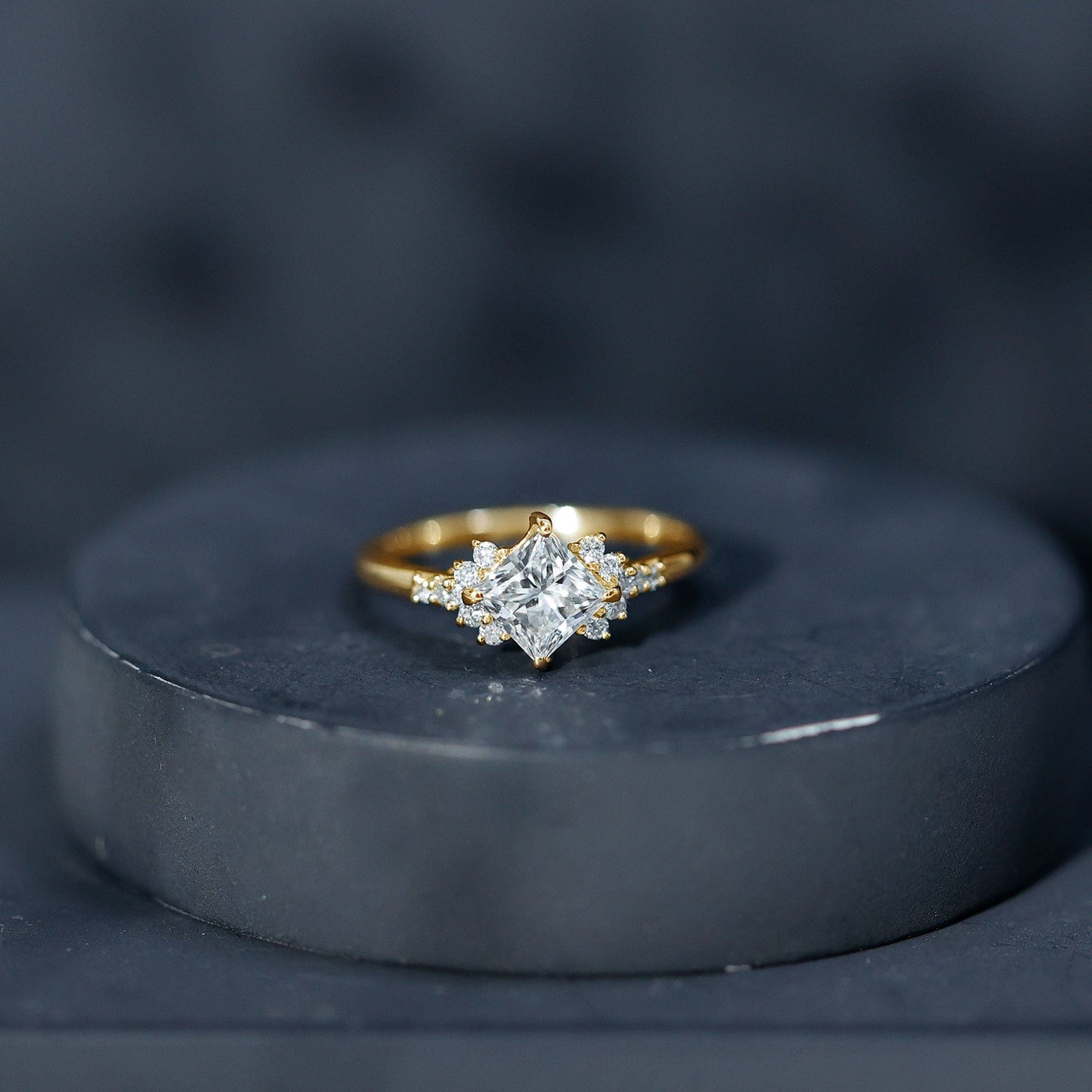 Certified Moissanite Princess Cut Engagement Ring in Prong Setting