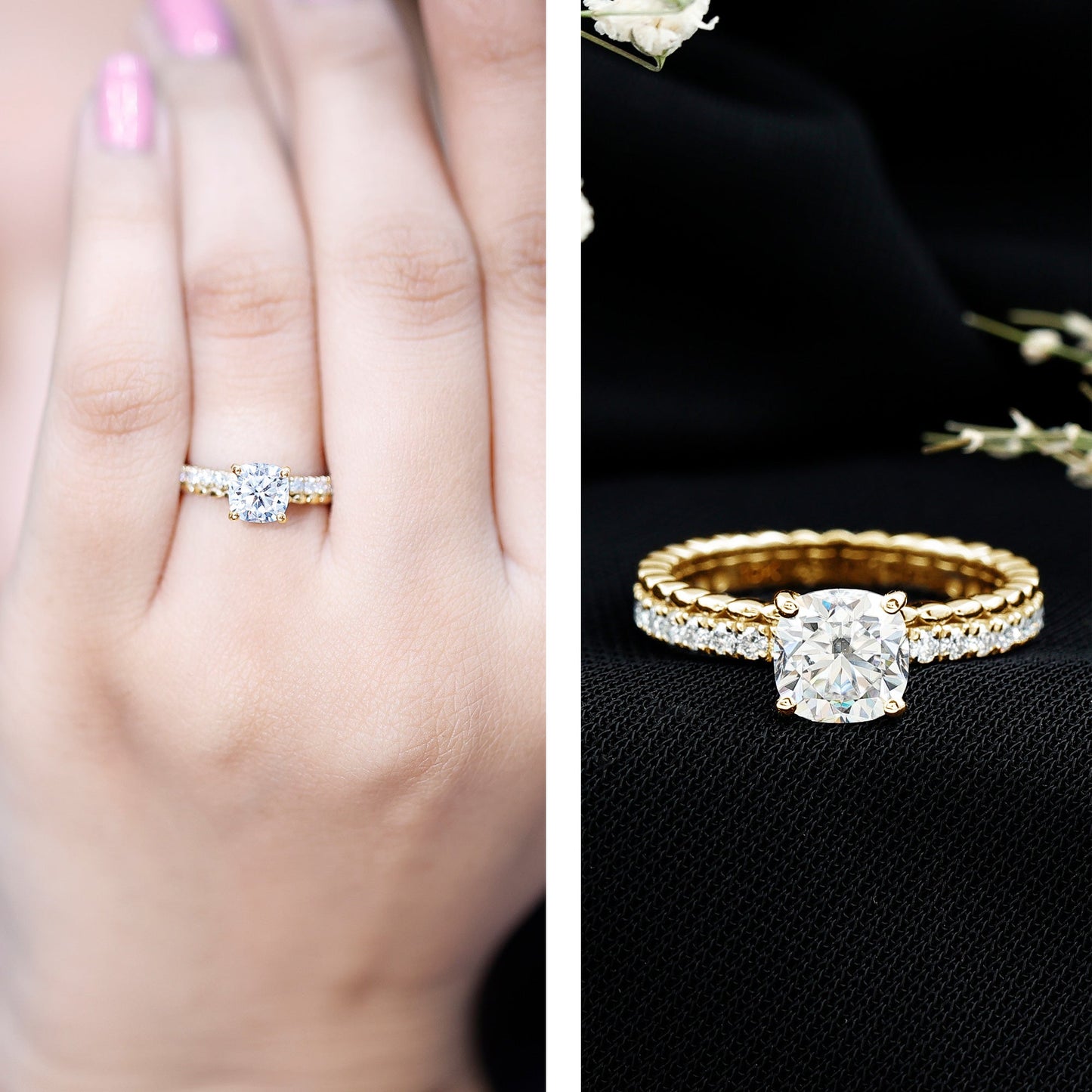 1.7 Carat Certified Cushion Cut Moissanite Solitaire Engagement Ring