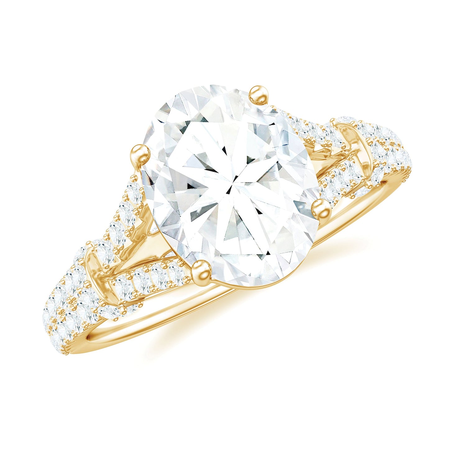 2 Carat Oval Cut Moissanite Statement Engagement Ring with Split Shank