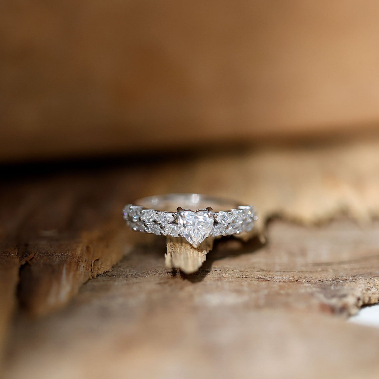 Heart Shape Moissanite Engagement Ring with Side Stones