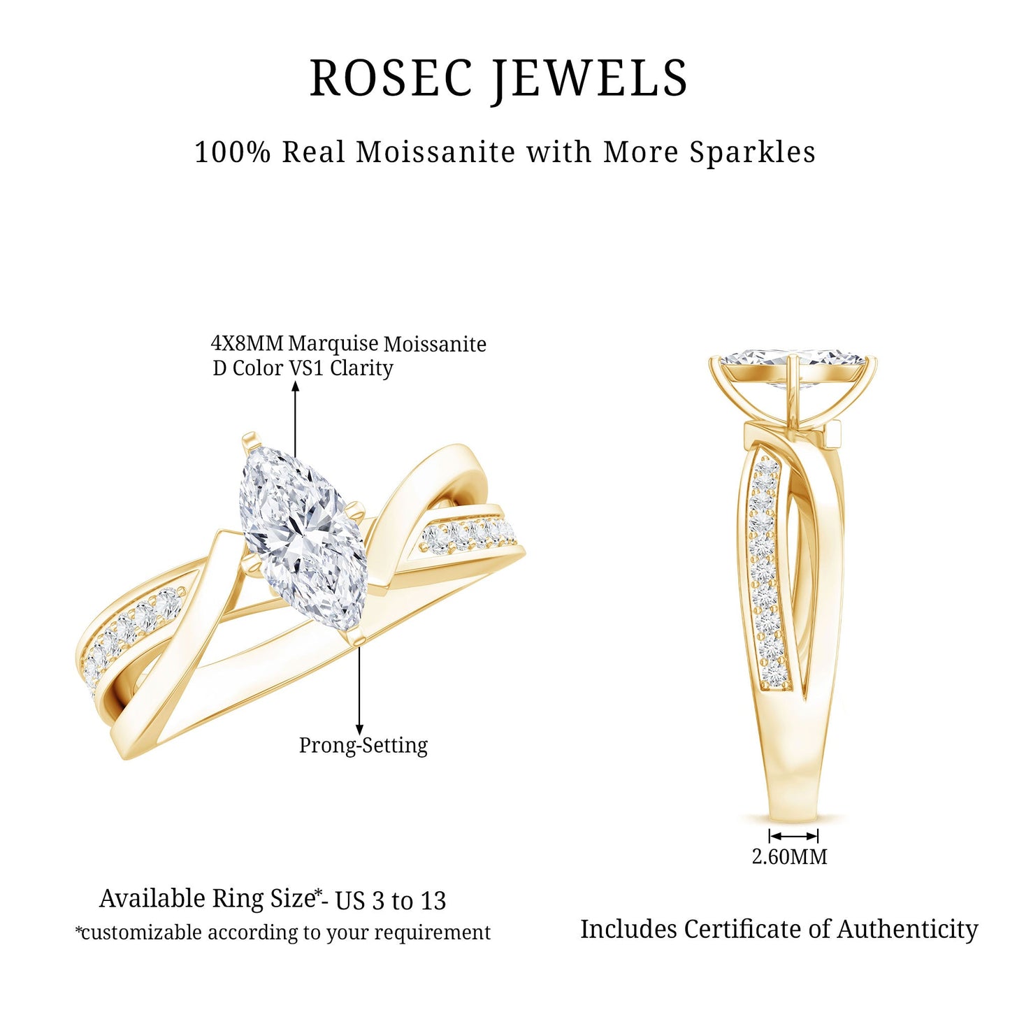 Certified Moissanite Marquise Cut Engagement Ring For Women