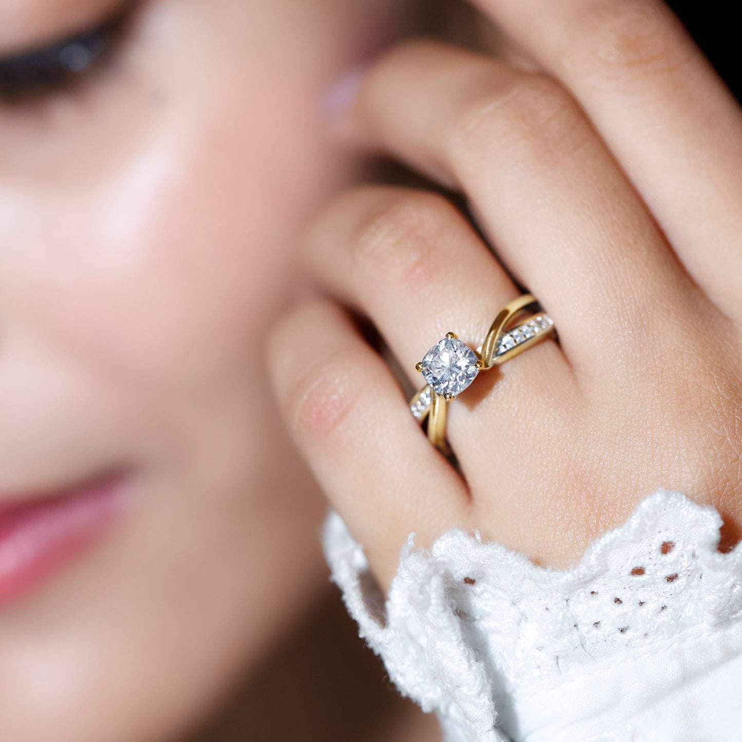 Cushion Cut Solitaire Moissanite Infinity Engagement Ring
