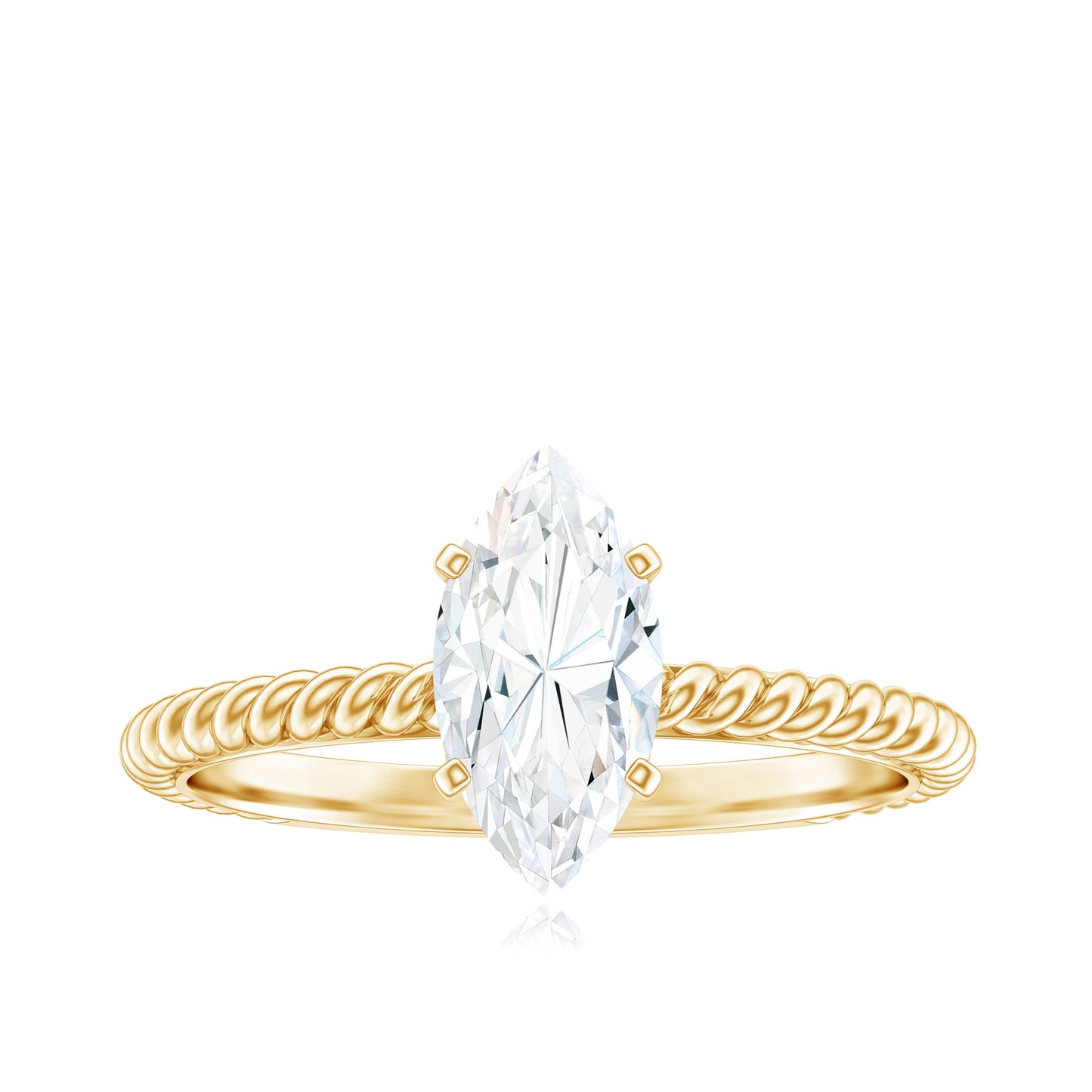 1 Carat Marquise Cut Moissanite Solitaire Engagement Ring with Twisted Rope Shank