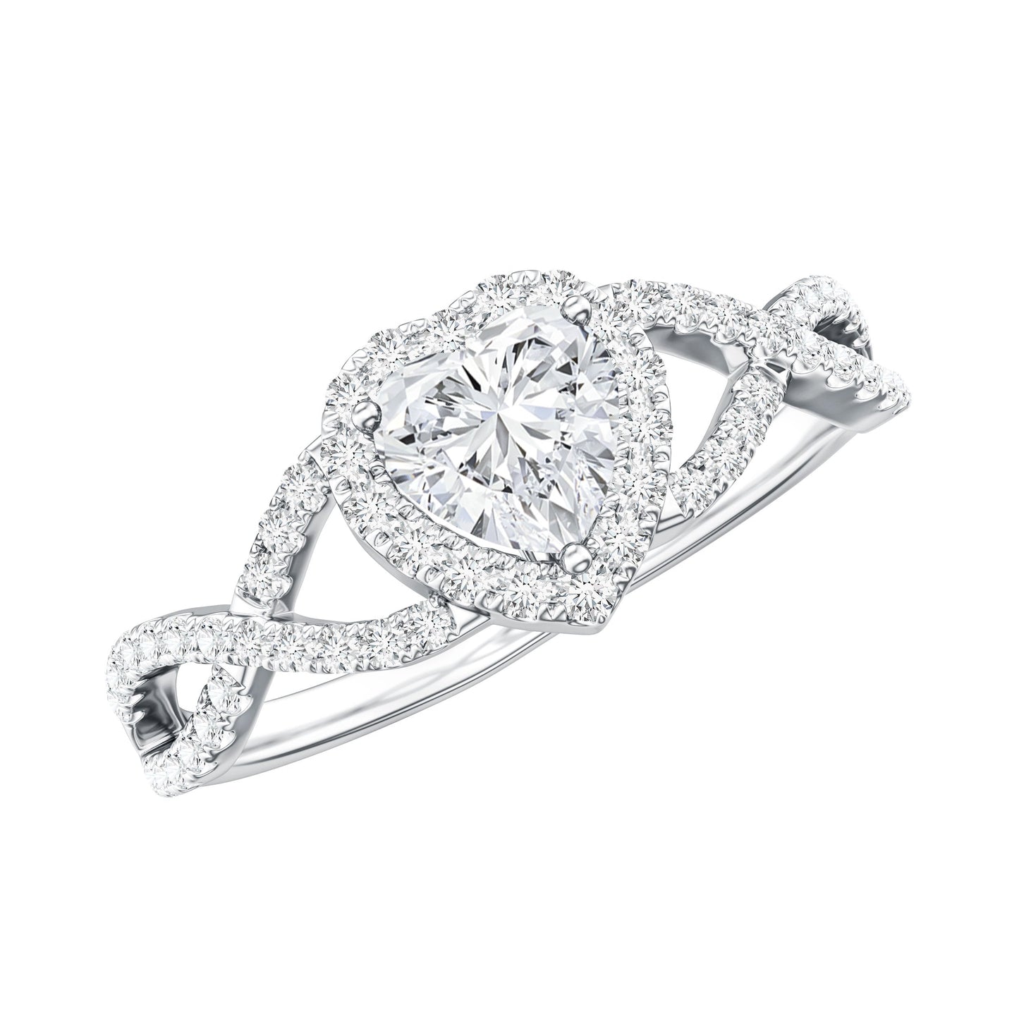 Heart Shape Moissanite Halo Engagement Ring with Infinity Band