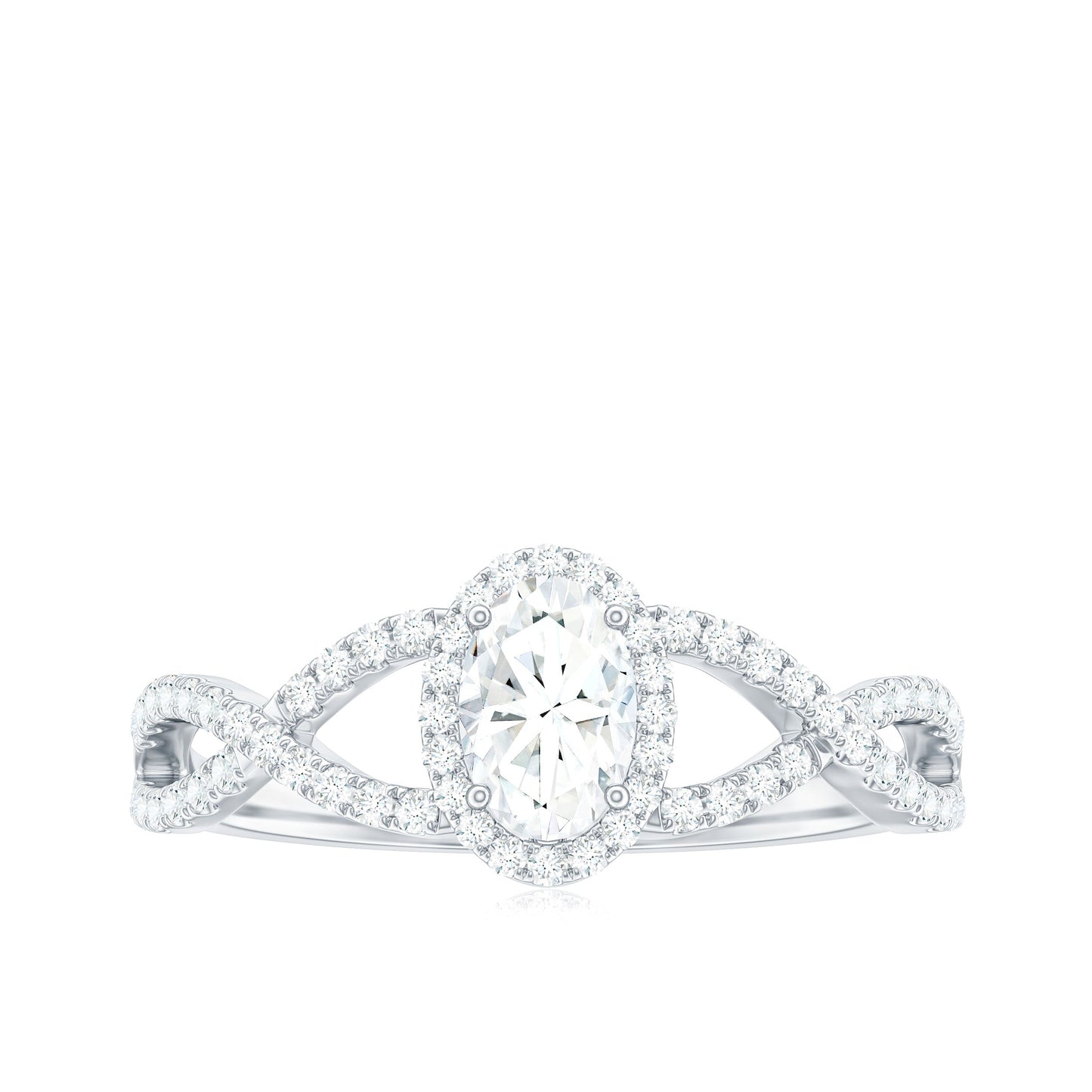 Certified Oval Cut Moissanite Halo Engagement Ring with Crossover Shank