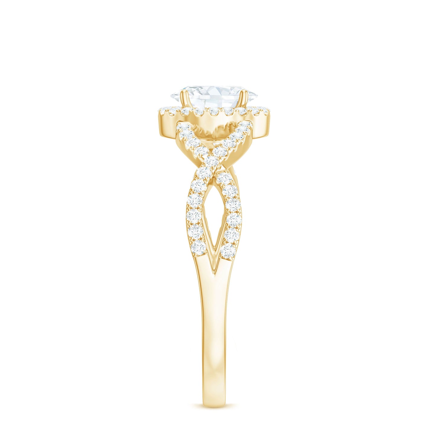 Certified Oval Cut Moissanite Halo Engagement Ring with Crossover Shank