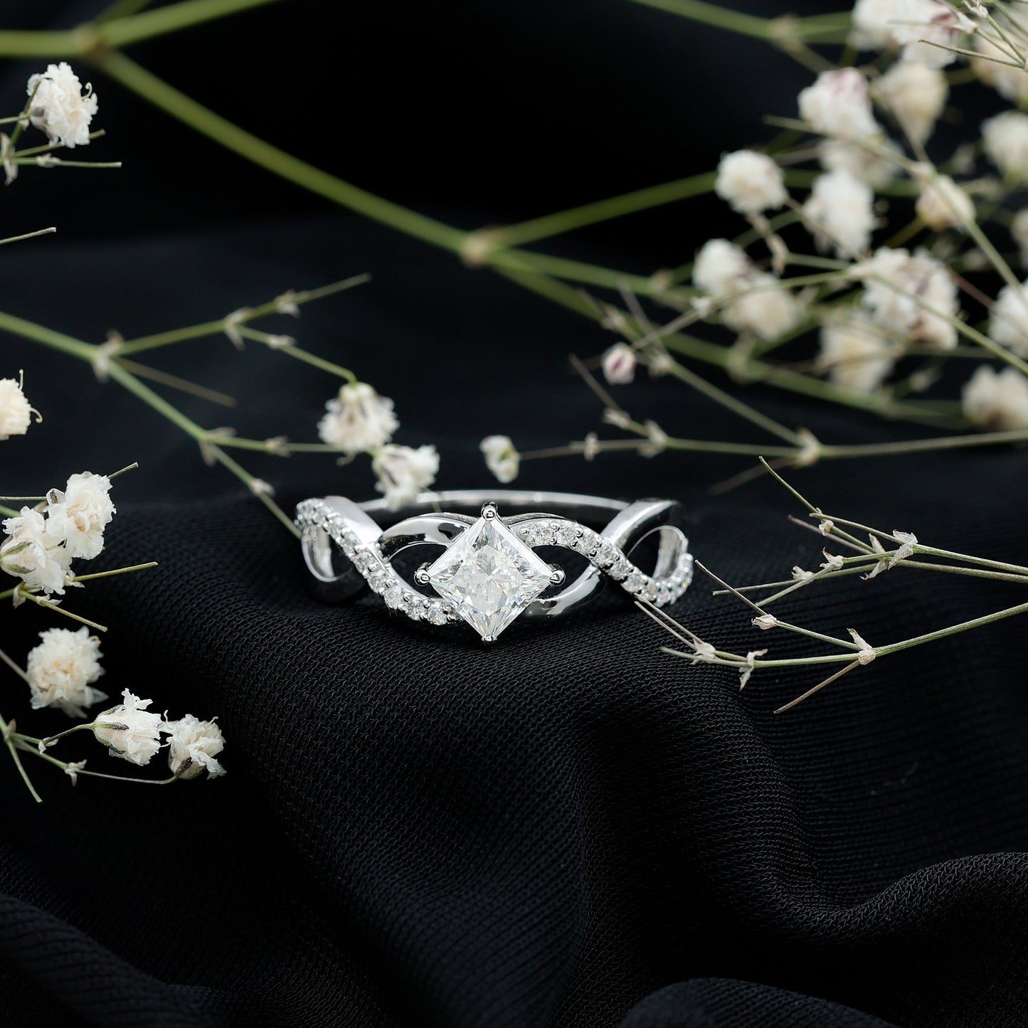 Princess Cut Moissanite Infinity Engagement Ring for Her
