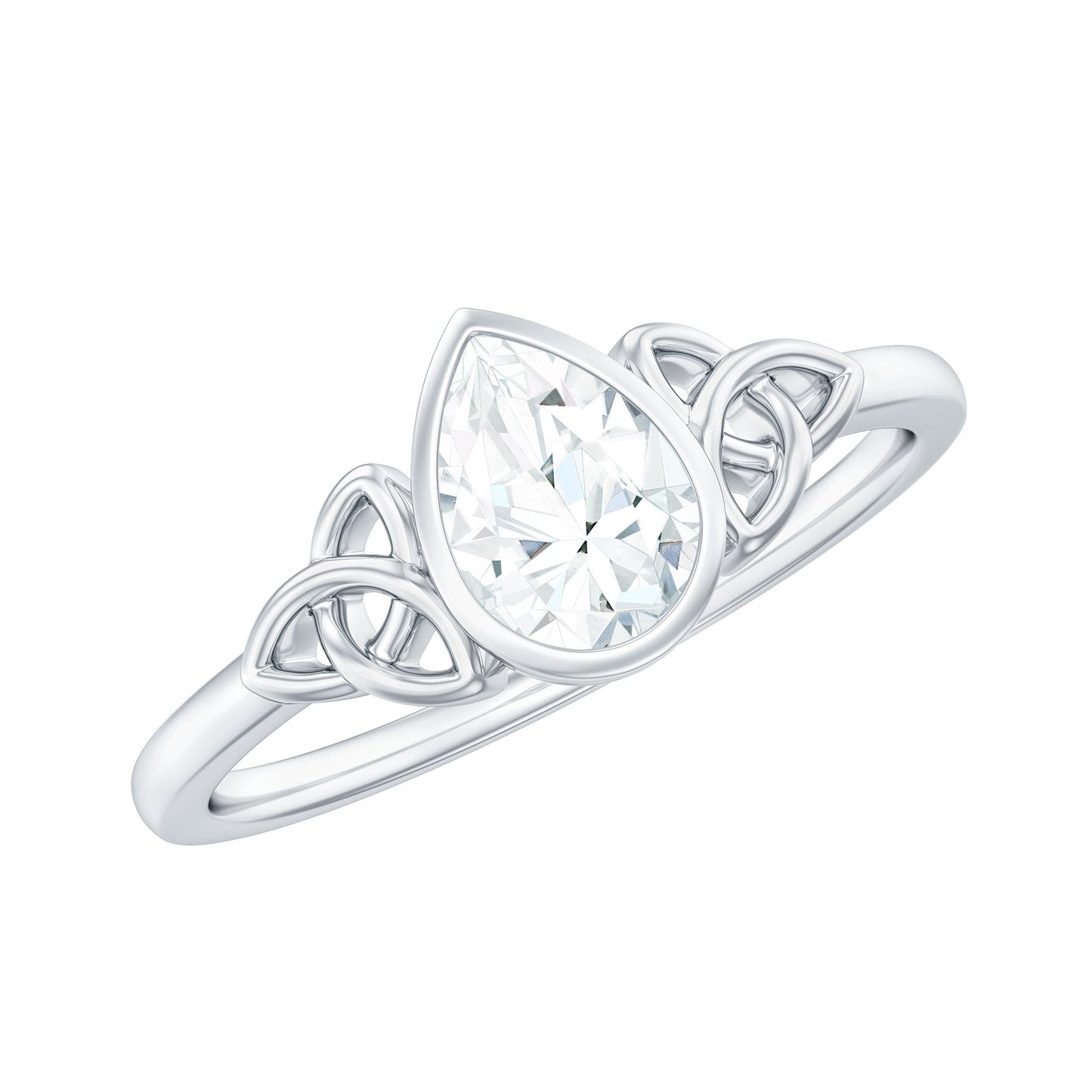 Bezel Set Moissanite Pear Cut Solitaire Celtic Ring for Women