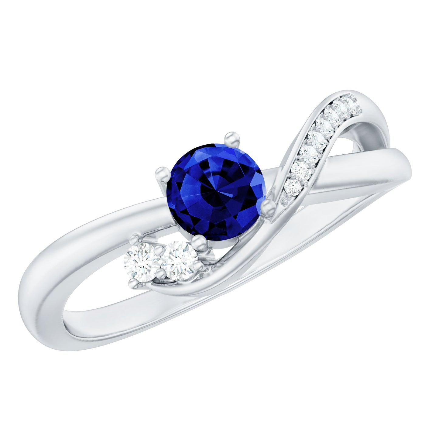 Certified 0.6 Carat Lab Grown Blue Sapphire Diamond Promise Ring for Women