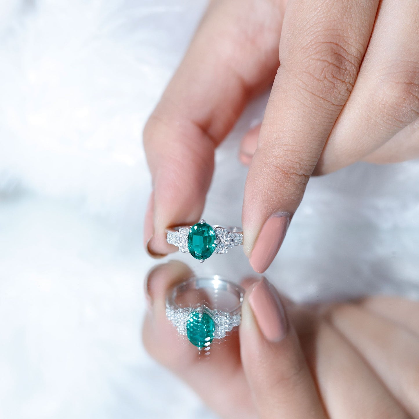 Designer Lab Grown Emerald Engagement Ring
