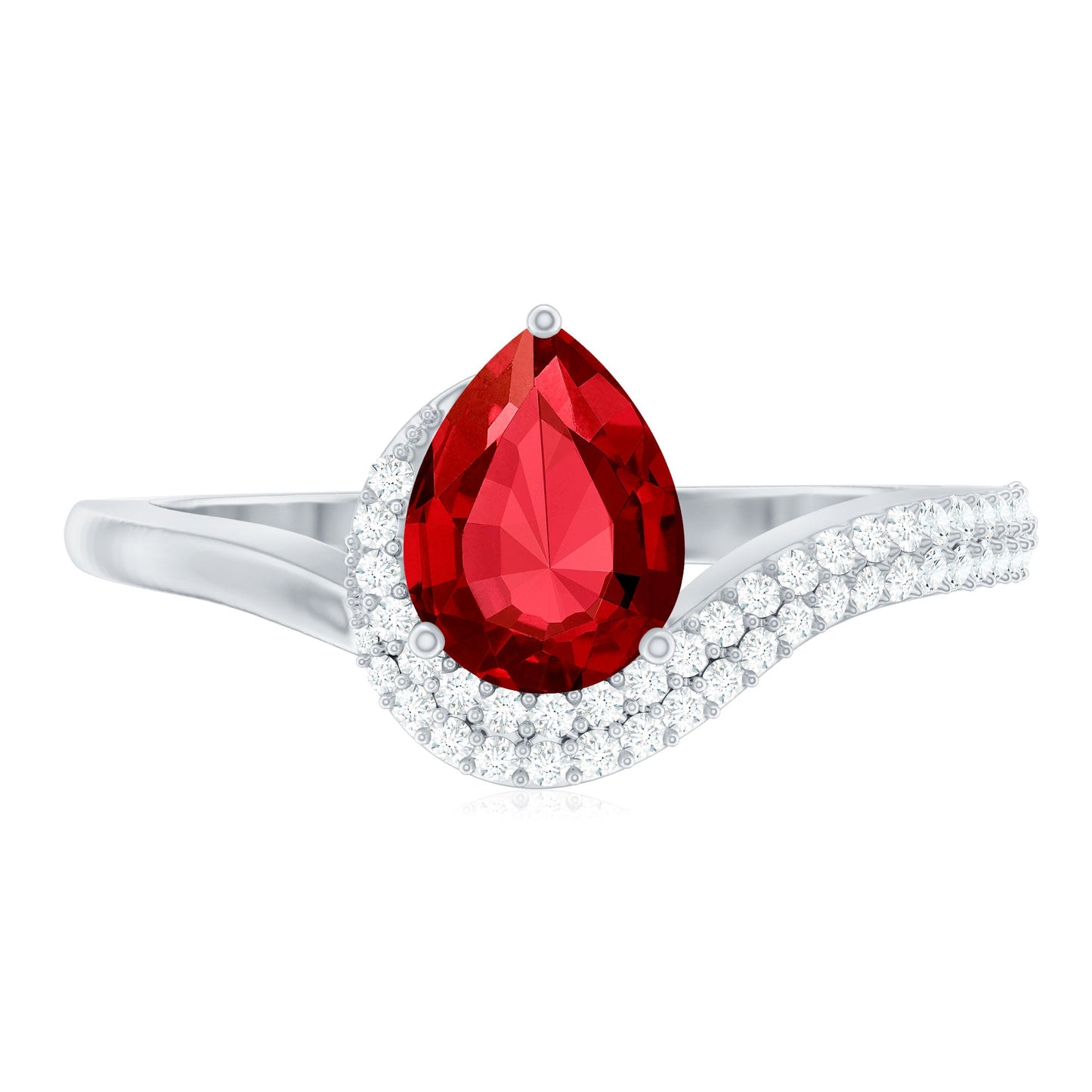 Pear Shaped Lab Created Ruby and Diamond Designer Engagement Ring