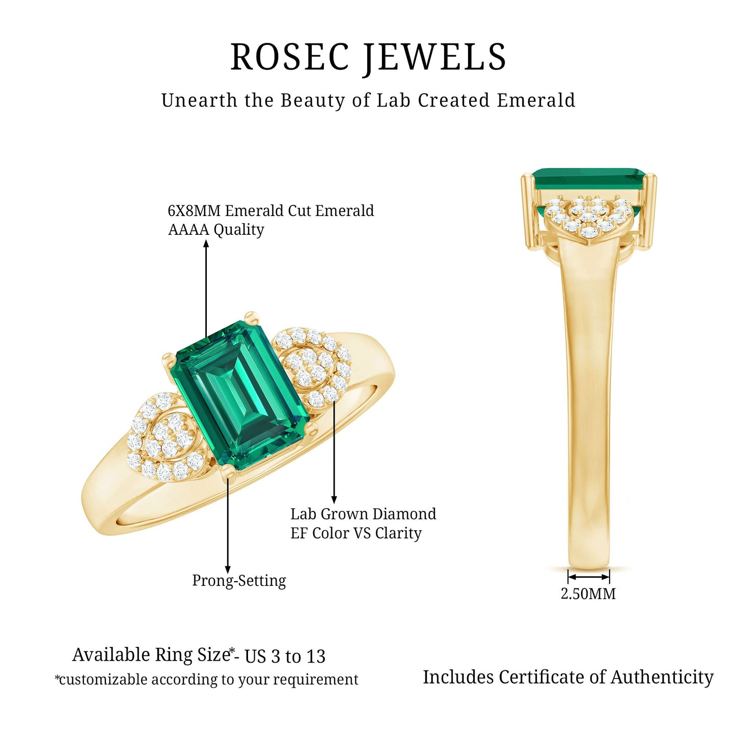 Lab Grown Emerald Designer Engagement Ring With Diamond