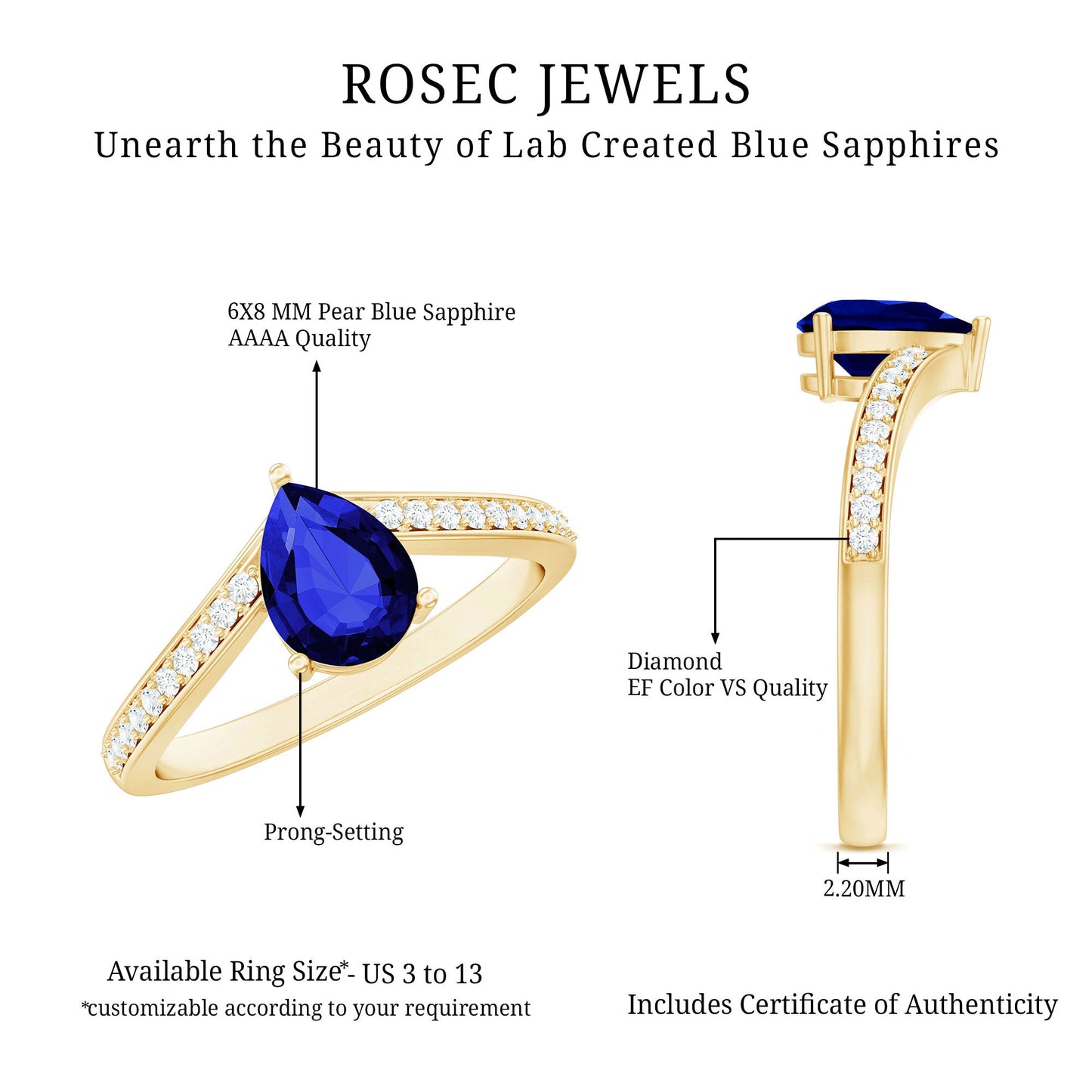 Certified 1.6 Carat Pear Shape Lab Grown Blue Sapphire Chevron Engagement Ring with Diamond