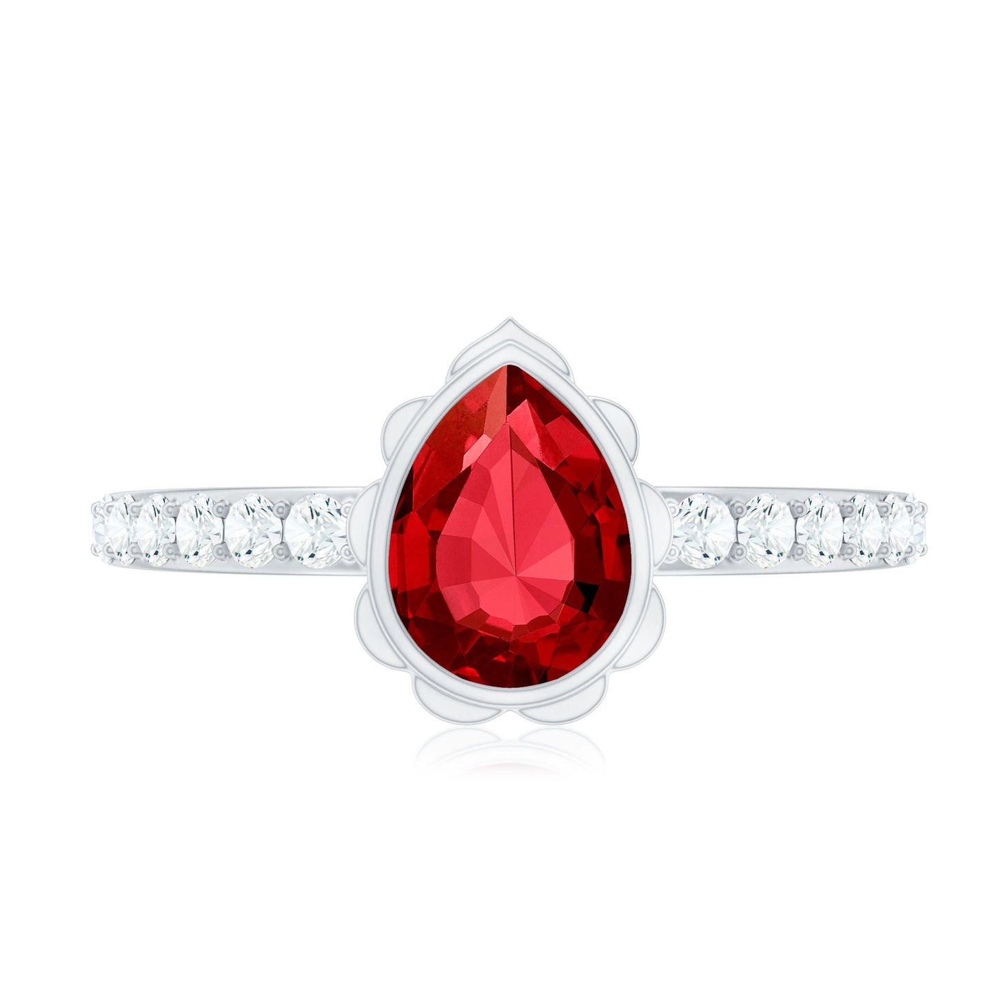 Bezel Set Lab Grown Ruby Teardrop Engagement Ring