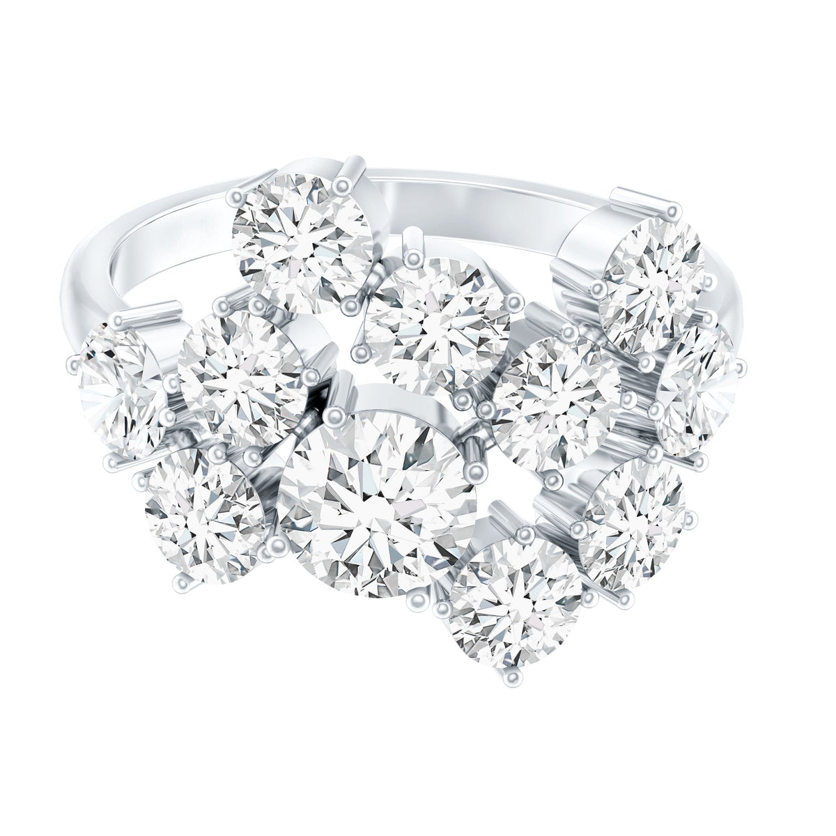 Certified Cubic Zirconia Cluster Engagement Ring in Silver