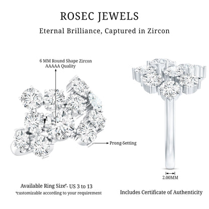 Certified Cubic Zirconia Cluster Engagement Ring in Silver