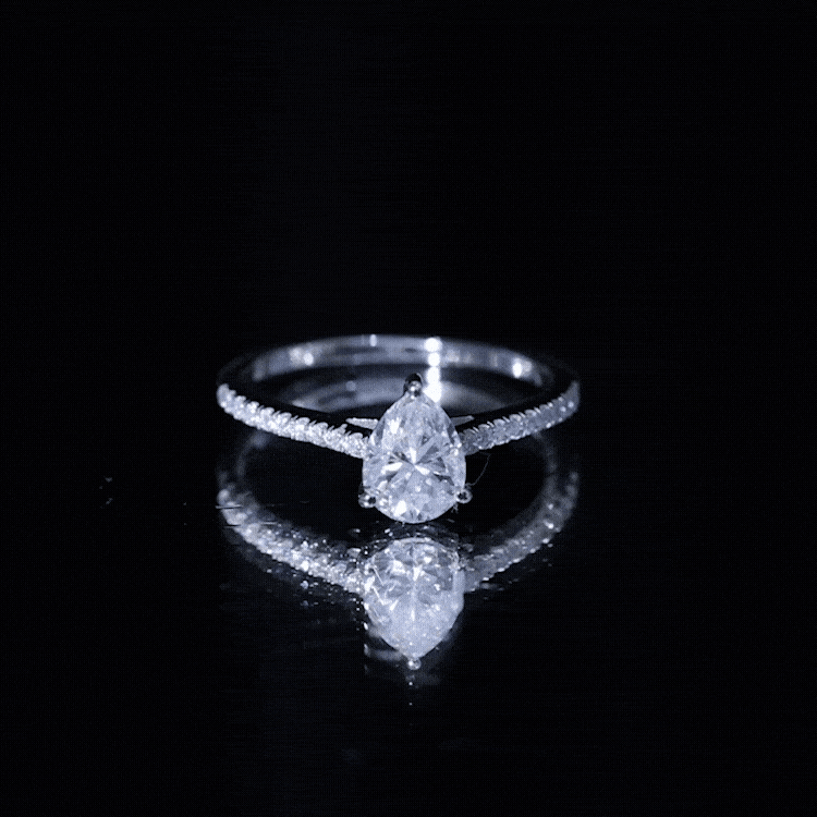 Certified Moissanite Pear Shape Engagement Ring with Side Stones