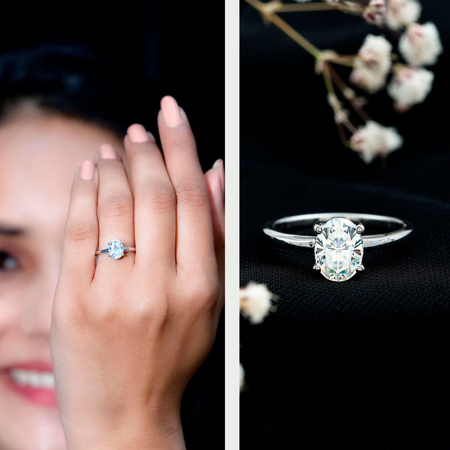 Certified 1.2 Carat Solitaire Moissanite Oval Engagement Ring