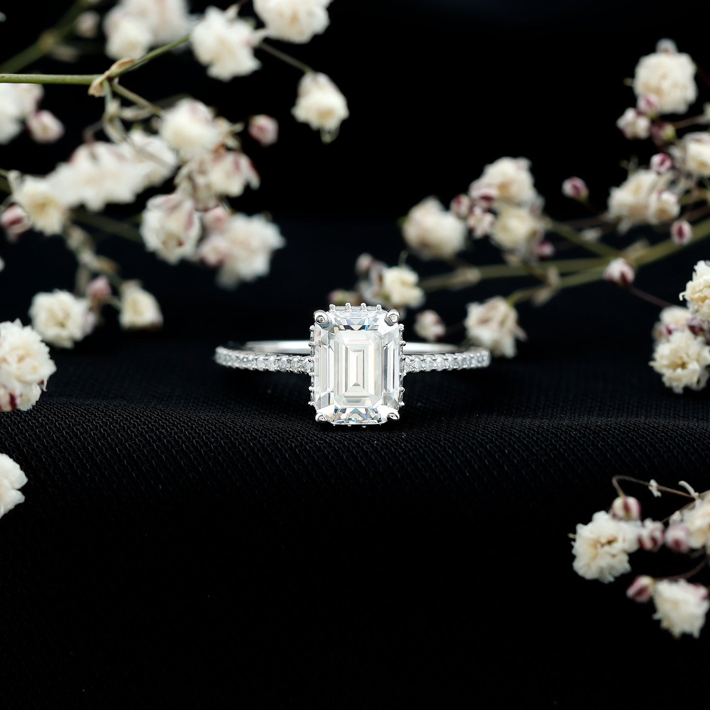 1.8 Carat Certified Moissanite Emerald Cut Engagement Ring