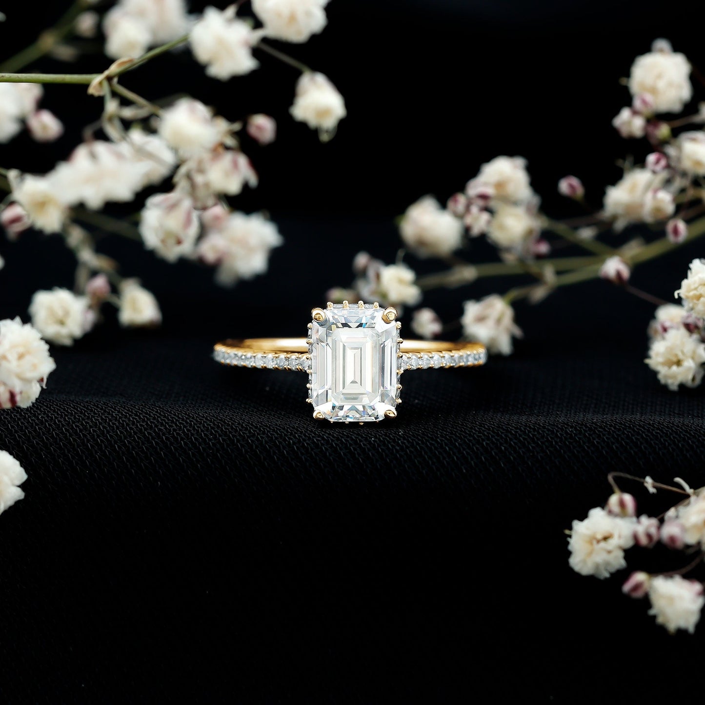 1.8 Carat Certified Moissanite Emerald Cut Engagement Ring
