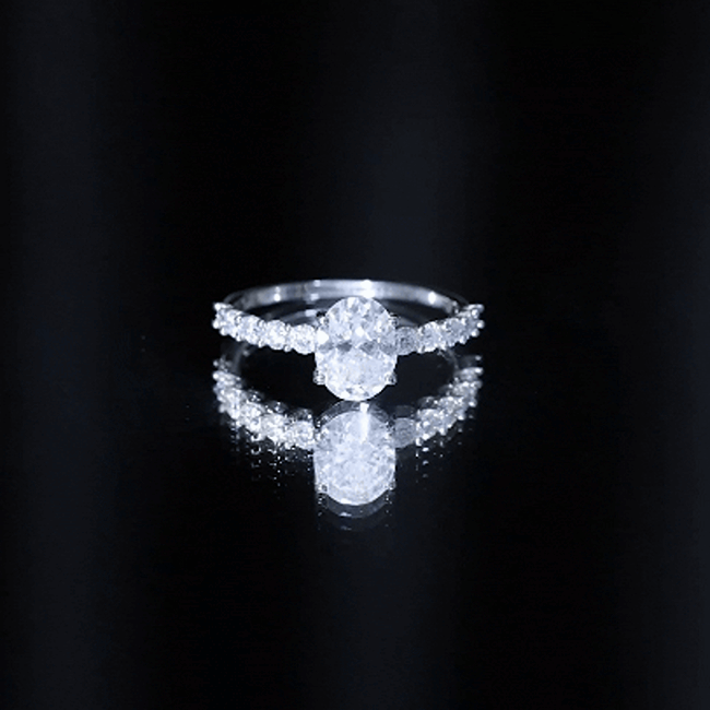 Certified 2 Carat Moissanite Oval Engagement Ring with Side Stones