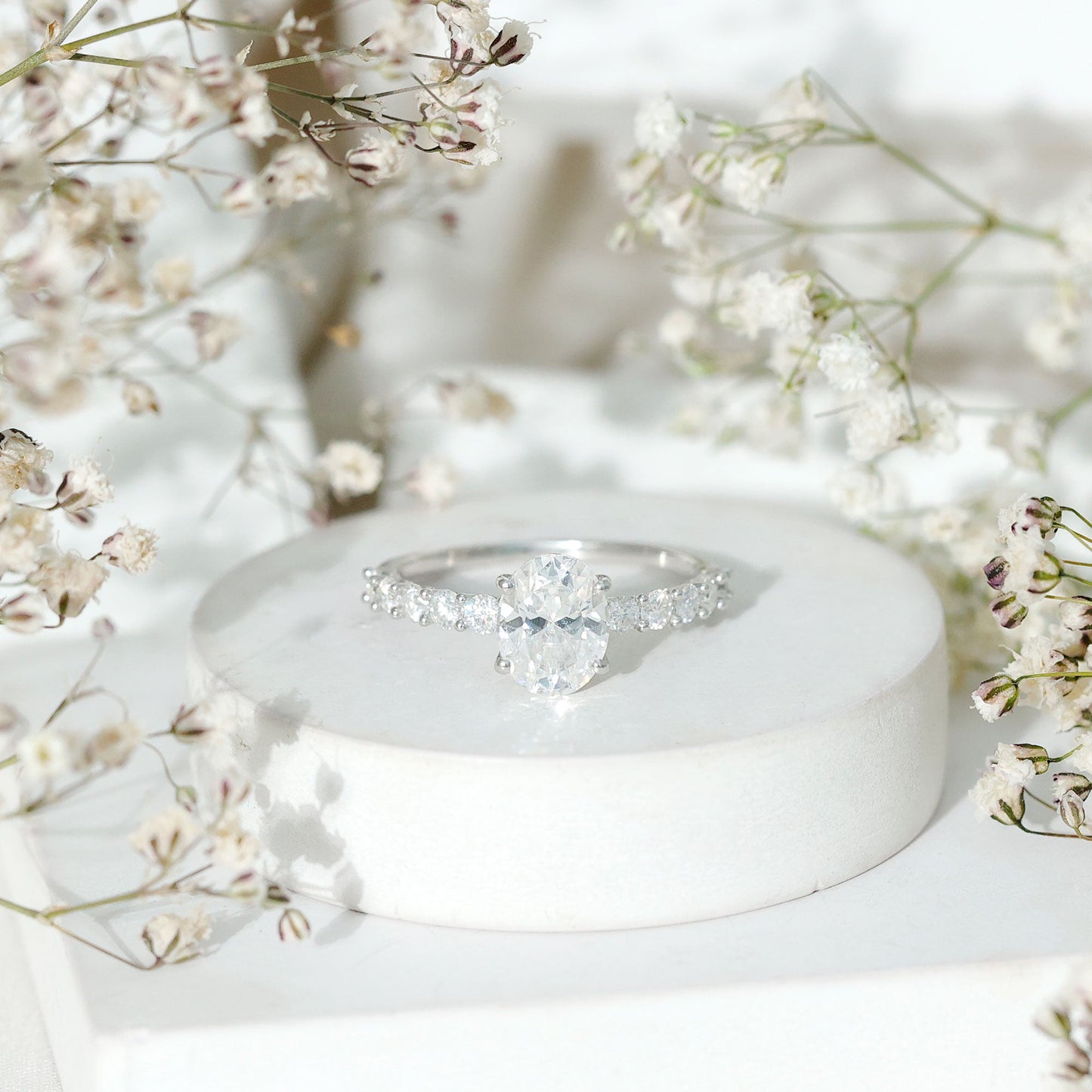 Certified 2 Carat Moissanite Oval Engagement Ring with Side Stones