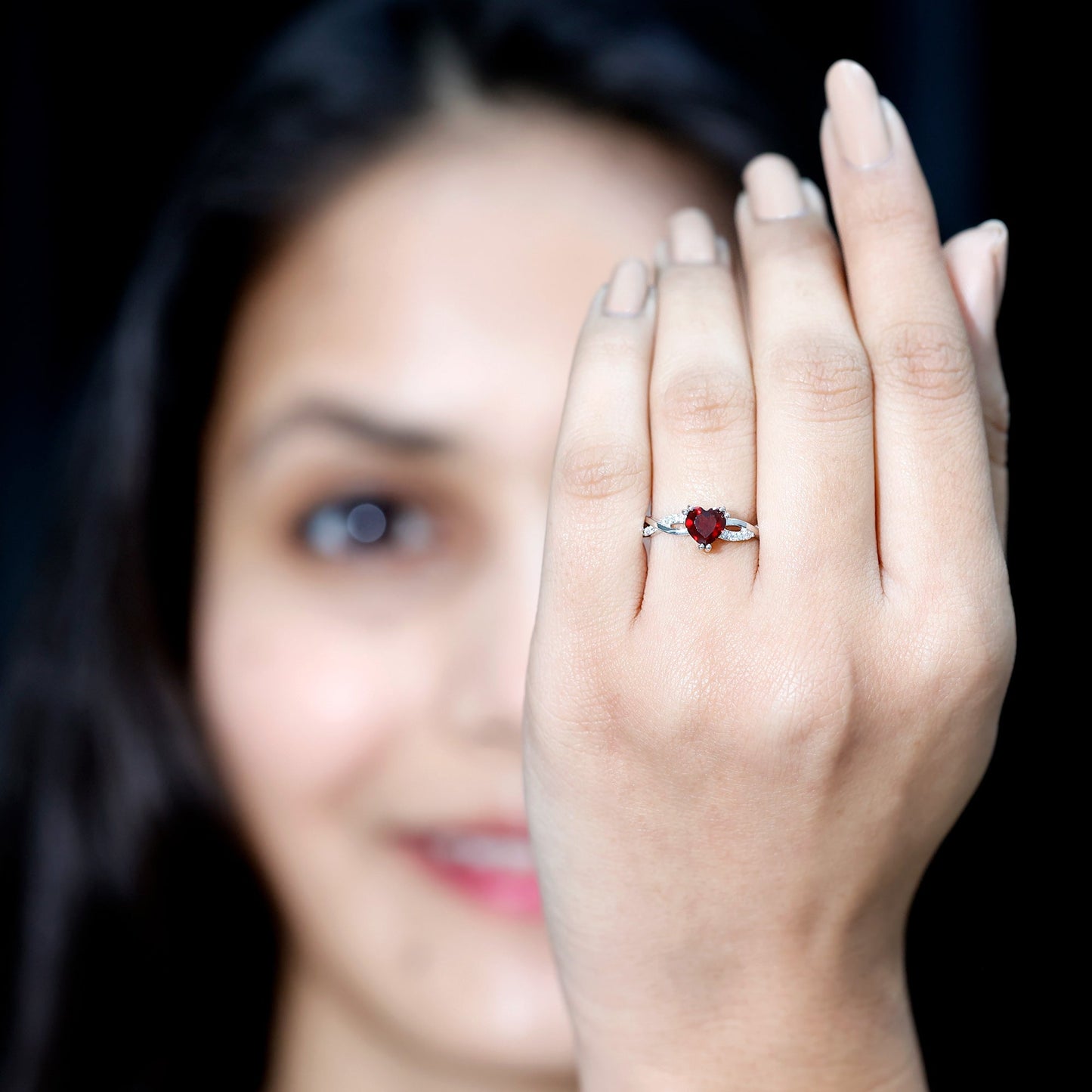 Real 1 Carat Garnet Heart Engagement Ring with Moissanite Braided Shank