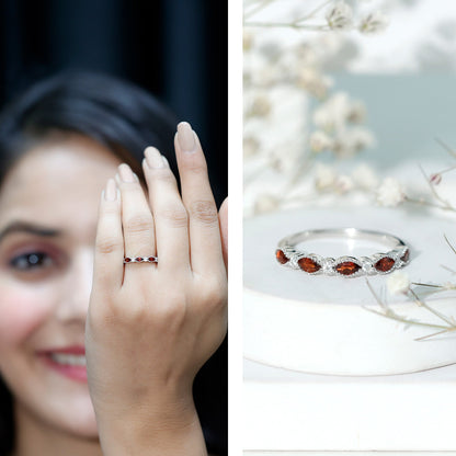 Marquise Cut Real Garnet Eternity Ring with Moissanite