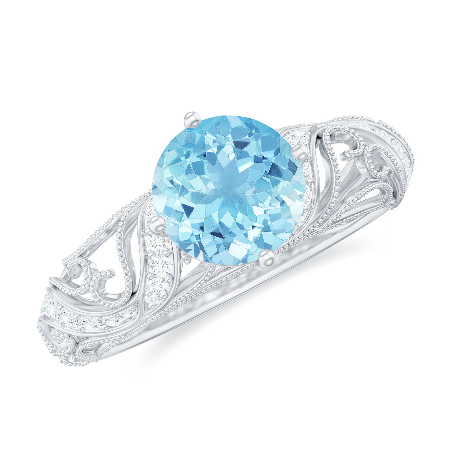 0.8 Carat Vintage Style Aquamarine and Diamond Engagement Ring