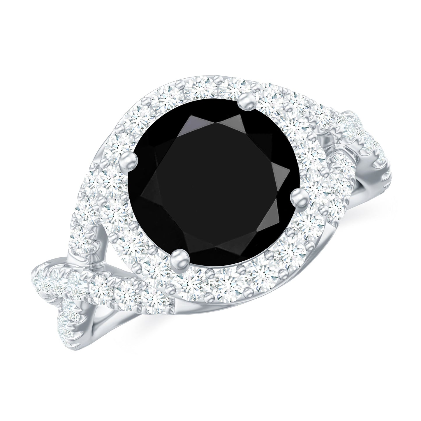 Certified 2 Carat Black Onyx Crossover Engagement Ring with Moissanite Halo