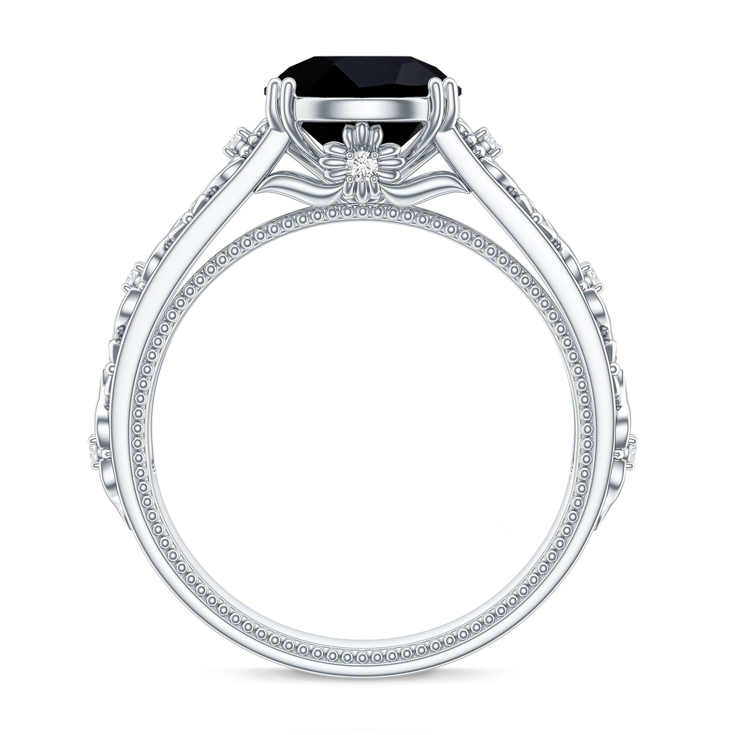 Nature Inspired Black Spinel Solitaire Engagement Ring with Diamond