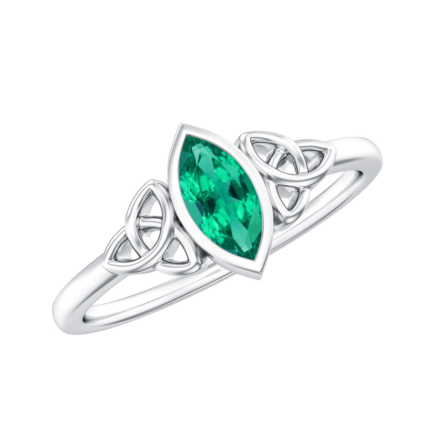 Certified 0.6 Carat Lab Grown Emerald Marquise Promise Ring with Celtic Knot